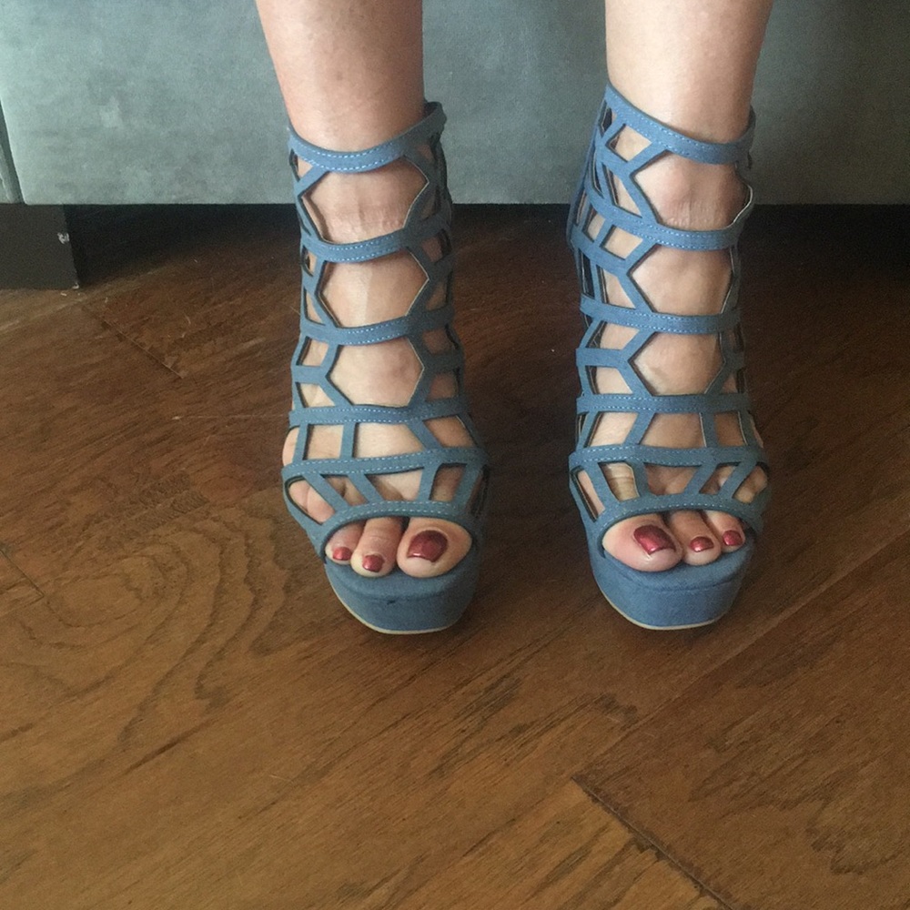 Brand New Blue Denim Wedges